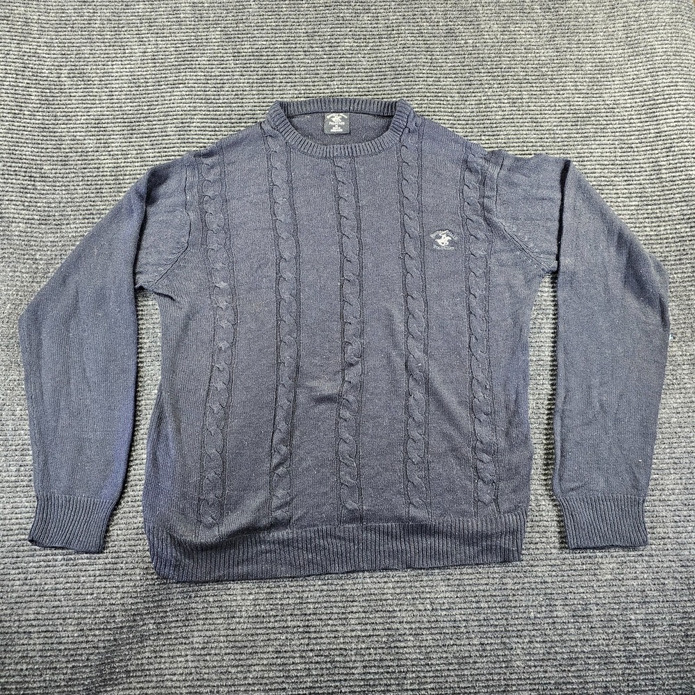 Beverly Hills Polo Club Sweater Mens Medium Gray Cable Knit Ribbed Pullover